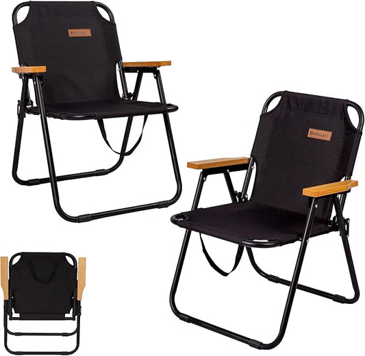 Camping Chair, Black Folding Bench Chair Seating Camp Chairs for Indoor Outdoor Hiking Fishing Patio Beach Supports up to 264 Lbs (2 Packs Single Black)