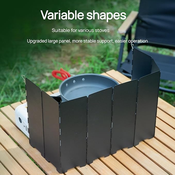 Black Camping Stove Windscreen,Lightweight Aluminum Outdoor Windshield Gas Stove Wind Screen for Camping, Glamping, Hiking, Picnic, Backpacking,Cooking,Fishing