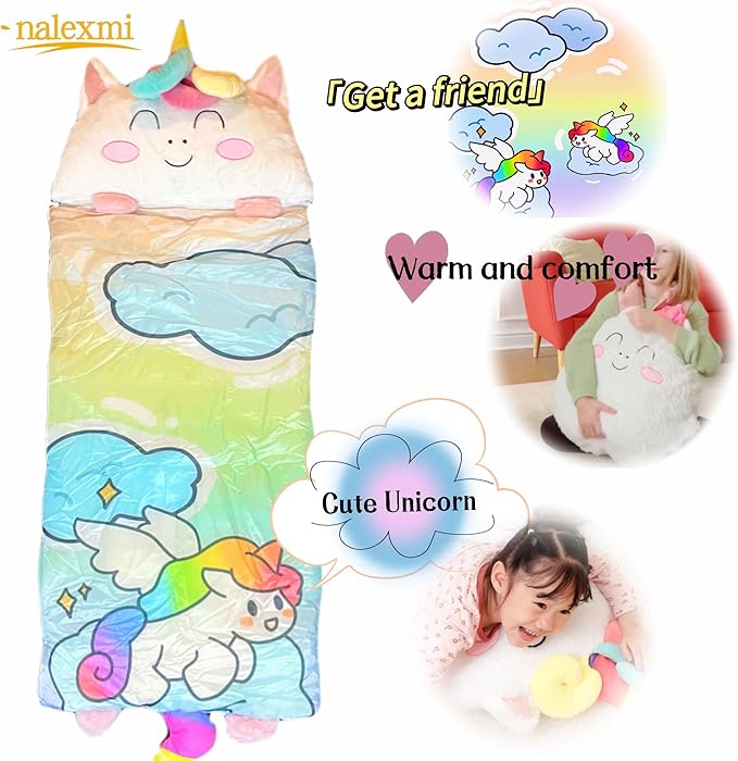 Sleeping Bag for Kids, Preschool Nap Mat, Toddler Sleeping Bag with Pillow for Daycare, Ages 3+, Large Size