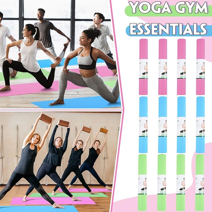 Amylove 12 Pieces Yoga Mats Bulk 68x24x0.12 Inch Exercise Non Slip Fitness Workout Mats for Women Men Home Workout Gym Yoga