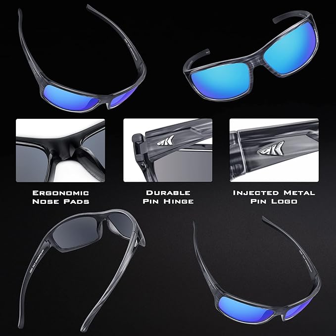 KastKing Kateel Polarized Sport Sunglasses for Men and Women, Ideal for Driving Fishing Cycling and Running,UV Protection