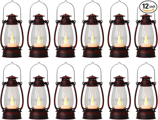 12Pcs Hand-Brushed Red Mini Lanterns for Vintage Christmas Table Decorations – 6Inch Small Candle Lanterns for Western Cowboy Camping Halloween Weddings Party Centerpiece & Hanging Ornaments