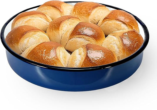 12 Inch Enamel Roasting Pan for Induction Cooktops - Heavy Duty Round Baking Pan for Thanksgiving Turkey Christmas Ham Lasagna & Pizza Dishwasher Safe Oven Broiler & Stovetop Pan