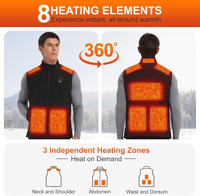 Heated Vest For Men with Battery Pack, Electric Heated Jacket, Smart Controller with Light-Out Design