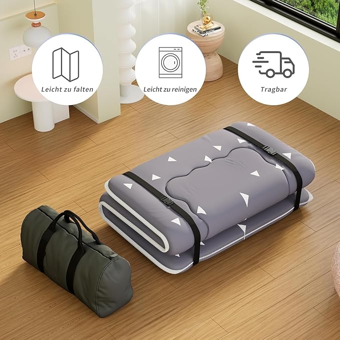 Japanese Futon Mattress, Foldable Tatami Mat Portable Dormitory Sleeping Pad with Bag & Strap, Floor Thicken Sleeping Roll up Camping Mattress (Grey WS1, 39" X80")