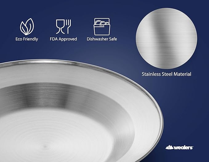Wealers Stainless Steel Plates and Bowls Camping Set Small and Large Dinnerware for Kids, Adults, Family | Camping, Hiking, Beach, Outdoor Use | Incl. Travel Bag (12 Piece Set)