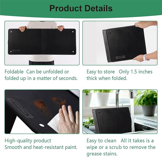 Black Large 4 Sided Splatter Guard for Frying Stove Top,Oil Splash Guard Cooking for Stove,Non Stick Foldable Splatter Screen for Stove Top