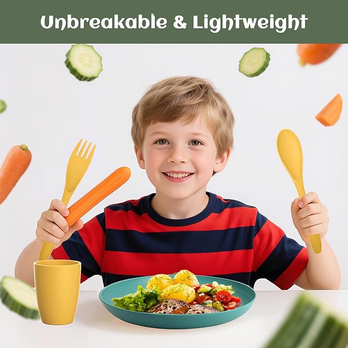 Wheat Straw Dinnerware Sets for 4 | Unbreakable Kids Plates and Bowls Sets 20 PCS, Alternatives to Plastic Dishes, Camping Dishes, Dishwasher & Microwave Safe Dorm Dish Sets (Multicolor)
