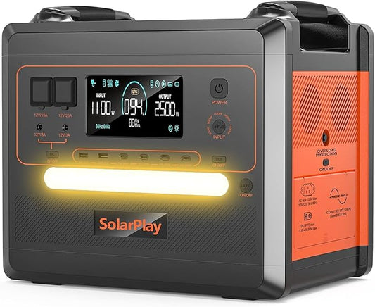 SolarPlay 2500W/2304Wh Portable Power Station(Peak 4800W), Power Station 1.5Hrs Fast Charging LFP Battery, 4 AC Outlets, Emergency Solar Generator for Home Backup, Camping, outdoor