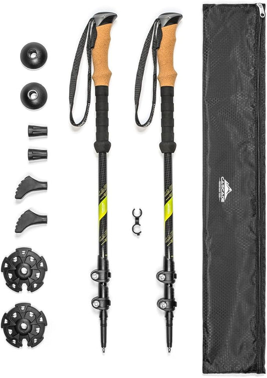 Cascade Mountain Tech Trekking Poles - Carbon Fiber Walking or Hiking Sticks with Quick Adjustable Locks