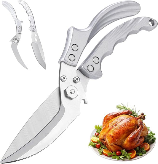 Kitchen Shears Heavy Duty - All Purpose Poultry Shears Stainless Steel Kitchen Scissors for Chicken, Bone, Meat, Turkey, Fish, Scissor for Cutting Cooking, Dishwasher Safe (Silver)