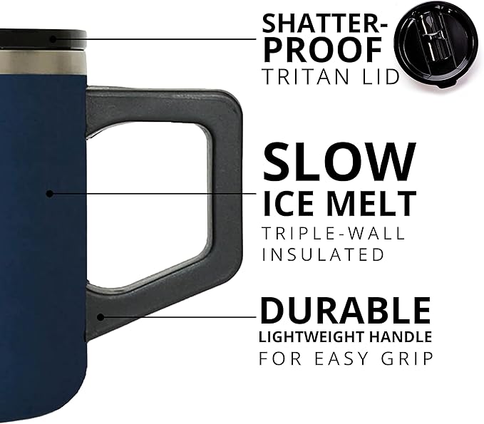 Elemental Insulated Coffee Mug - Triple-Wall Stainless Steel Summit Travel Cup for Hot and Cold Drinks - Thermal Coffee Mug with Lid and Handle for Camping, Office & Travel 12oz - Navy Blue