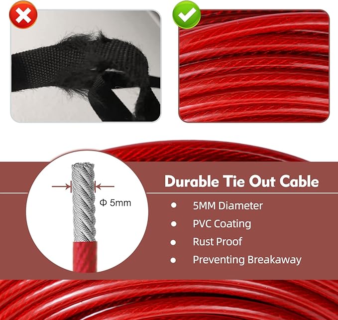 120FT Dog Runner for Yard with 15FT Tie Out Cable - Heavy Duty Trolley System for Large Dogs Up to 250LBS, Backyard/Park/Camping Use (Red, 120FT+15FT)