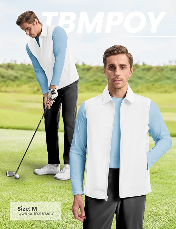 TBMPOY Men's Vest Casual Lightweight Thin Utility 3 Zip Pockets Stylish Sleeveless Jackets Summer Fall Golf Travel Business