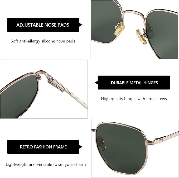 ZENOTTIC Hexagon Polarized Retro Sunglasses for Men Women-Vintage Metal Frame Design UV Protection Trendy Fashion Shades