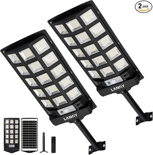 Solar Lights Outdoor Waterproof, 6500K Dusk to Dawn Solar Street Lights Outdoor Motion Sensor with Remote Control, LED Security Light for Outside Garden Yard Parking Lot, Oudoor Flood Lights, 2 Pack