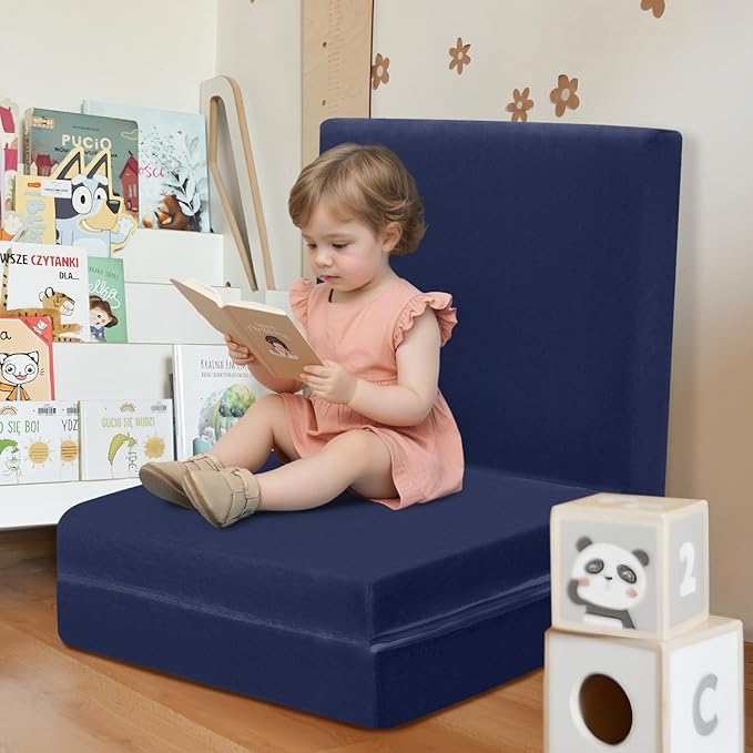MeMoreCool Foldable Floor Mattress for Kids, Toddler Floor Nap Mat for Sleeping Daycare, Small Child Foldable Mattress Floor Bed, Trifold Futon Portable Tri Folding Mattress, Navy 63x26 Inch