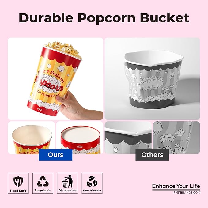 Fit Meal Prep 360 Pack Classic Paper Popcorn Buckets Disposable, 64 Oz Grease Resistant Popcorn Bowls Cups for Machine Home Theater Carnival Movie Night