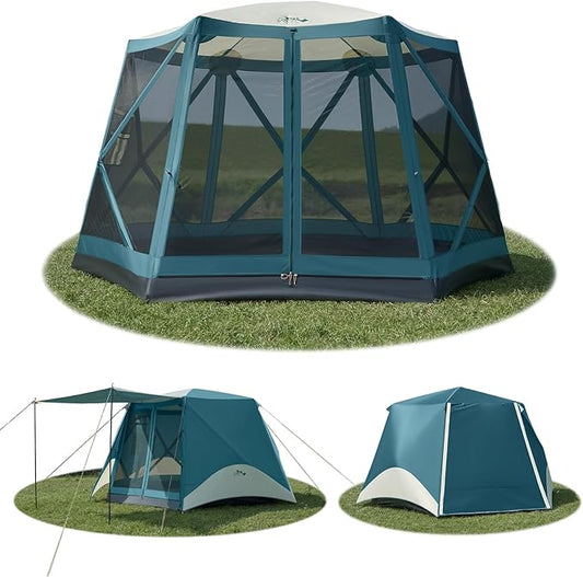 Instant Tents for Camping Pop Up Screen Tent with Floor, 6 Person Large Family Camping Tent with Rainfly and Porch, Easy 60S Setup Hub Tent for Outdoor Picnic Backyard, 11.5'L x 10'W x 6.83'H