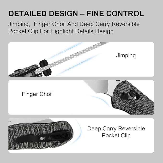 Kizer Drop Bear 2 Pocket Knife, 2.84" Nitro-V Sheepsfoot Blade Folding Knife with Black Micarta Handle, Clutch Lock EDC Knives with Jimping on Spine for Men Women V3619.2KS1