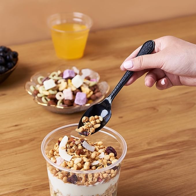 FULING [300 Combo Box] Black Plastic Forks Spoons Knives Heavyweight Utensils Disposable Silverware Heavy Duty Cutlery Set