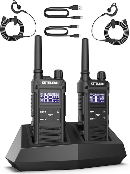 T3G IP67 Waterproof Walkie Talkies for Adults, Heavy Duty 2 Way Radios with Earpiece, Three Charging Options, GMRS Radio, USB, NOAA, VOX(2 Pack), Black/Grey