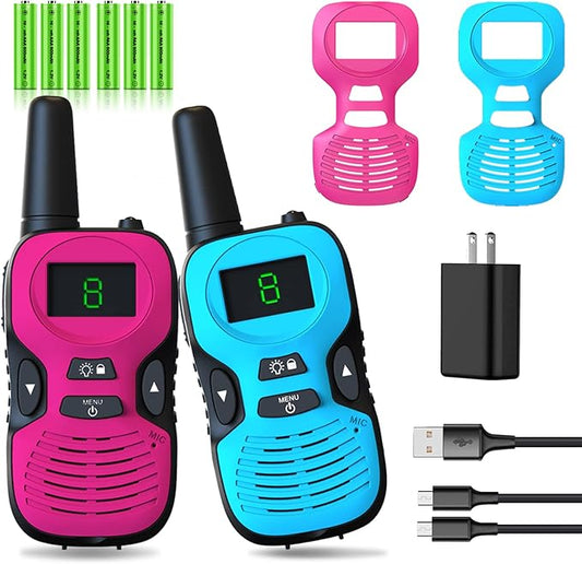 Walkie Talkies for Kids Rechargeable 2 Pack: Walkie-Talkies for Kid - Walky Talky for Kids - Long Range Outdoor, Hiking, Camping Toys for 3-12 Year Old Girls Boys Gifts Christmas Games