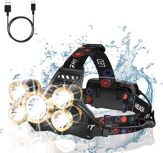 Headlamp Rechargeable,1200 Lumen Ultra Bright 5 LED Headlight Flashlight,Brightest USB Rechargeable Headlamps,Waterproof Zoomable Head Lamp 4 Modes Light for Outdoors Camping Hunting Hiking Hard Hat