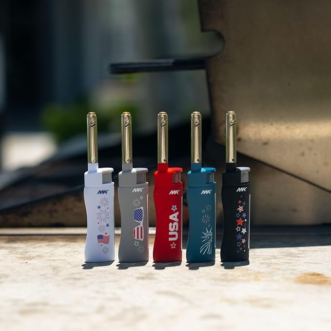 MK Candle Lighter, Butane Refillable Wind-Resistant Flame, 5-Pack for BBQ, Camping, Outdoor Use (Independence-5PC)