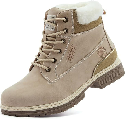ANJOUFEMME Womens Hiking Snow Winter Boots - Waterproof Work Ankle Boots for Women Comfortable Warm Fur Boots for Backpacking Cycling