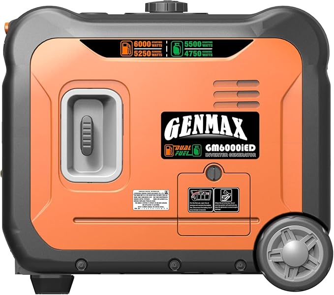 GENMAX Portable Inverter Generator,6000W Super Quiet Dual Fuel Portable Engine with Remote/Electric Start,Lightweight for Backup Home Use&Camping Travel Outdoor,EPA Compliant(GM6000iED.)