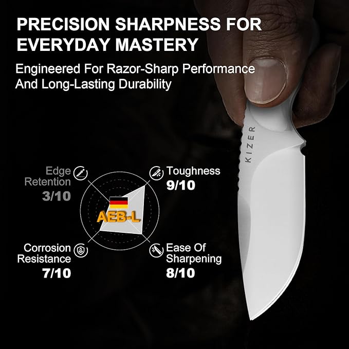Kizer Buddy Fixed Blade Knife, 3" AEB-L Steel Camping Knife with White Acrylic Handle, Compact EDC Fixed Blade Knives with Sheath for Hiking & Camping 1081A4