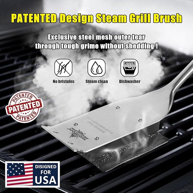 Grill Brush Bristle Free,Unique Steel Fibers Pad [Safe & Efficient] Perfect for Any Grill/Flat Tops Griddles,Style 2