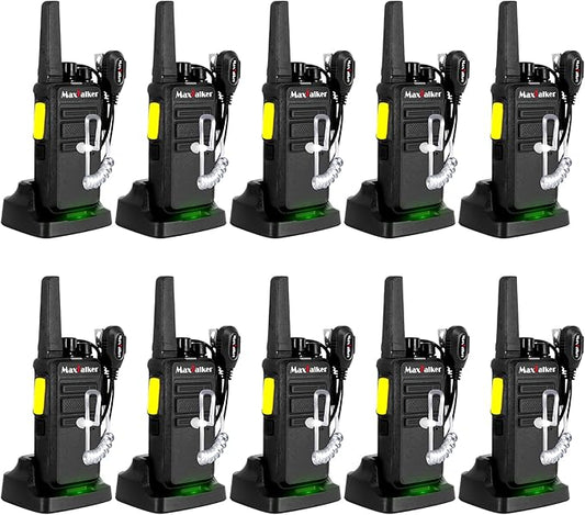 Walkie Talkies Long Range, MT12D FRS Two Way Radio Rechargeable with Earpiece, USB-C Charging, 1500mAh Battery, Radios Walkie Talkies for Adults School Restaurant Business (10 Pack)