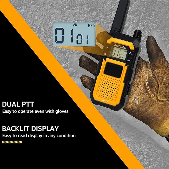 Retevis RB48 Heavy Duty Walkie Talkies with Earpiece, Support VOX, Waterproof Walkie Talkies Rechargeable, USB-C, 2000mAh, Dual PTT, Emergency 2 Way Radio(6 Pack)