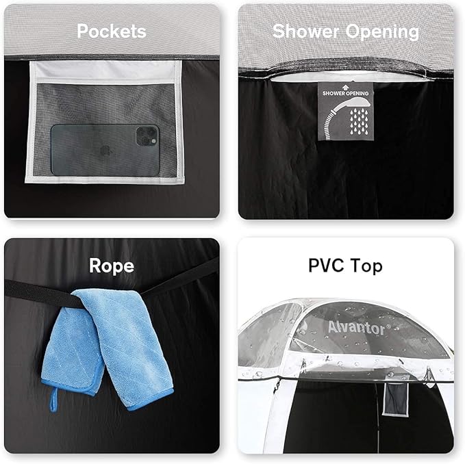 Alvantor Shower Tent Pop Up Changing Room Outdoor Shower Enclosure Pop Up Privacy Tent Toilet Tent Camping Dressing Portable Shelter Teflon Coating Fabric 4’x4’x7' Patent Pending, White