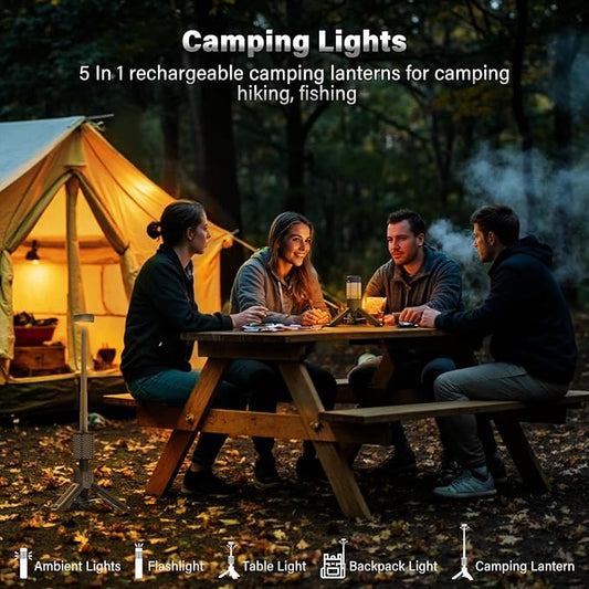 Telescopic Camping Light - 10500mAh Rechargeable Camping Lantern with Storage Bag, Dimmable Magnetic Tent Lamp, Waterproof Camp Light Outdoor Work Emergency Lights for Home Power Outage, Hiking -Black