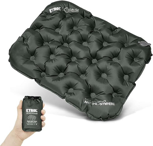 ETROL Portable Inflatable Seat Cushion, Lightweight Camping Air Sitting Pad with Storage Bag and Repair Cloths, Waterproof Air Bleacher Seat Cushion