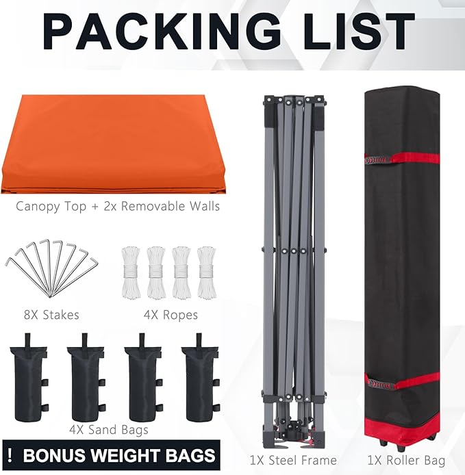 COOSHADE Pop Up Canopy Tent 10x10 with 2 Sidewalls, Outdoor Shade Instant Canopy Tents, Orange