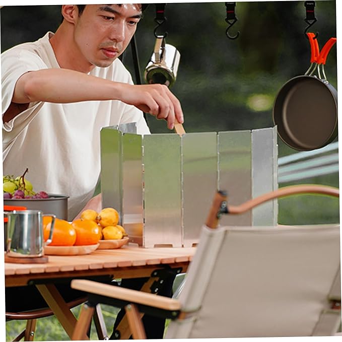 Camp Stove Windscreen Set, 12 Plates Folding Camping Stove Windscreen with Air Vents, 38.6x9.5 in Windshield Aluminum Alloy Outdoor Portable Camping Wind Blocker