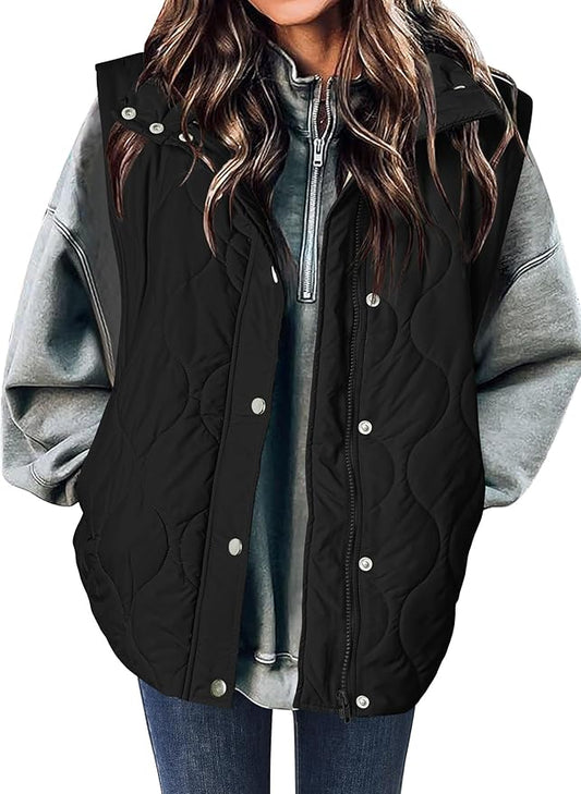 Zeagoo Puffer Vest Women Sleeveless Quilted Jacket Lightweight Snap Zip Up Stand-up Collar Down with Pockets Outerwear