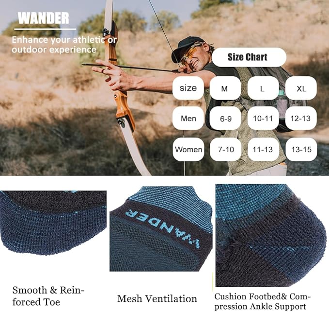 WANDER Merino Wool Socks Men 3 Pairs Cushioned Calf Boot Socks Moisturing Wicking Everyday Thermal Crew Socks