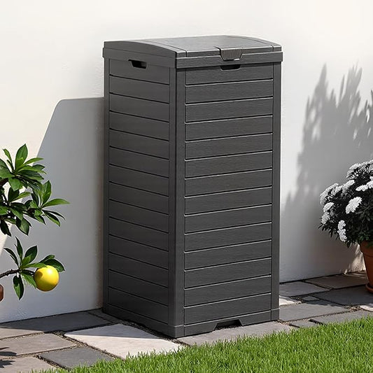 38 Gallon Outdoor Trash Can Waterproof Resin Garbage Can with Tiered Lid & Drip Tray Indoor and Outdoor Use Trash Bin for Patio Kitchen, Backyard & Deck, Black