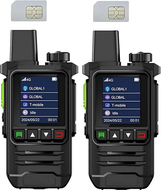 Global Walkie Talkies with SIM Cards 2-Pack - Unlimited Range Two-Way with 5000mAh Rechargeable Battery - PoC Two Way for Security, Outdoor Adventures & Travel Teams.