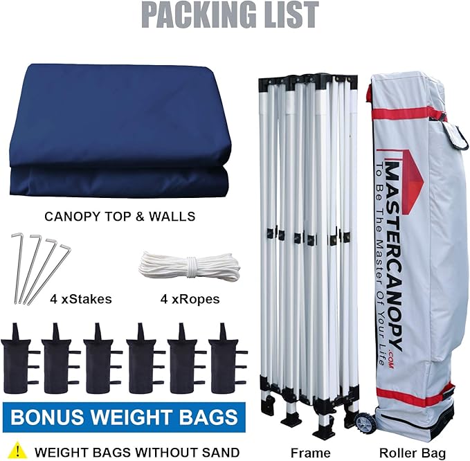 MASTERCANOPY Heavy Duty Pop-up Canopy Tent with Sidewalls (10x20,Navy Blue)