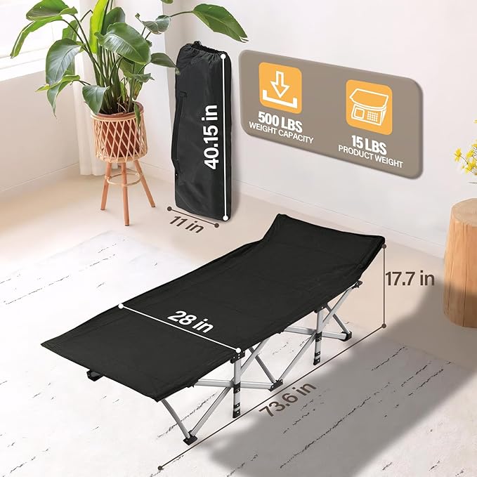 BDL Camping Cot for Adults,Portable Sturdy Heated Sleeping Cot with Carry Bag Outdoor Lightweight Camping Bed, Large Outdoor Foldable Travel Cots for Camping Beach Home Nap