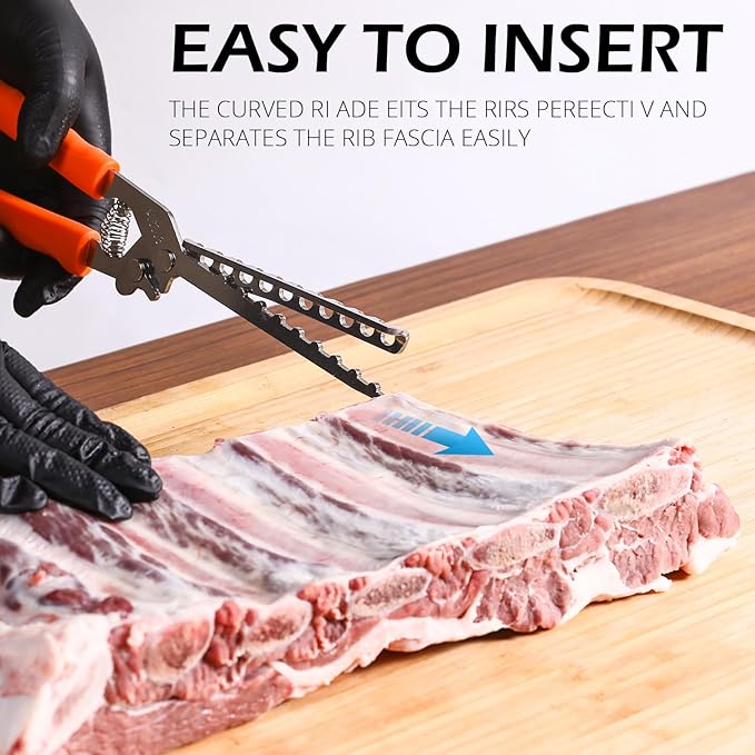 Rib Membrane Remover, Stainless Steel Cooking Accessories, Ergonomic BBQ Accessories, Dishwasher Safe Grilling Accessories, Barbecue Tool Set - Gift for Men (Orange)