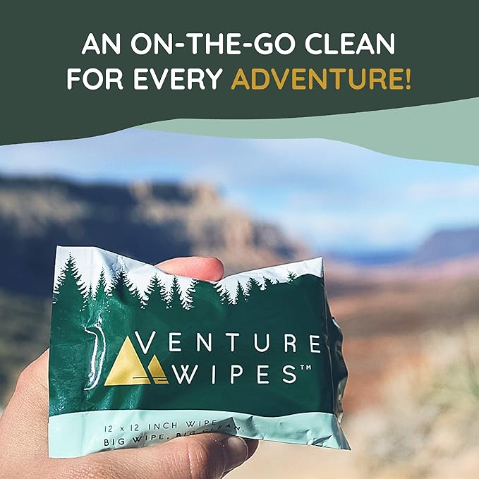 Venture Wipes Tea Tree Oil Body Wipes - Adventure Wipes for Adults - Biodegradable Cleansing With Aloe and Vitamin E - Camping Essentials - Individually Wrapped - 10 Count Bag