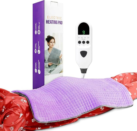 Heating Pad for Back & Period Cramps Relief, Electric Heat Pad for Neck and Shoulder, 9 Adjustable Heat, Machine Washable,Birthday Christmas Gifts for Women Men Mom Dad(Purple+Grey, 17"×33")