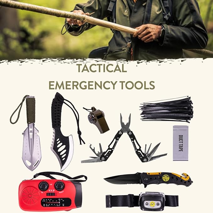 72-Hour Survival Kit | Emergency Bug Out Bag with First Aid, Water Filter, Food, Tools | 45L Tactical Backpack for Camping, Hiking, Outdoor Emergency Preparedness